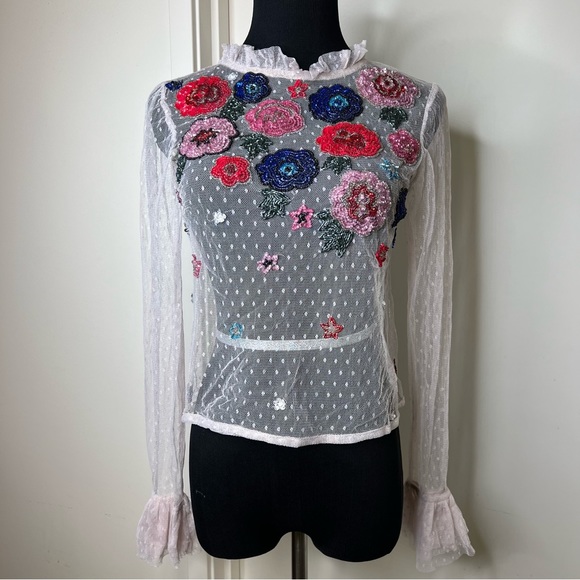 ASOS top in mesh with floral embroidery - size 0 - Picture 4 of 6